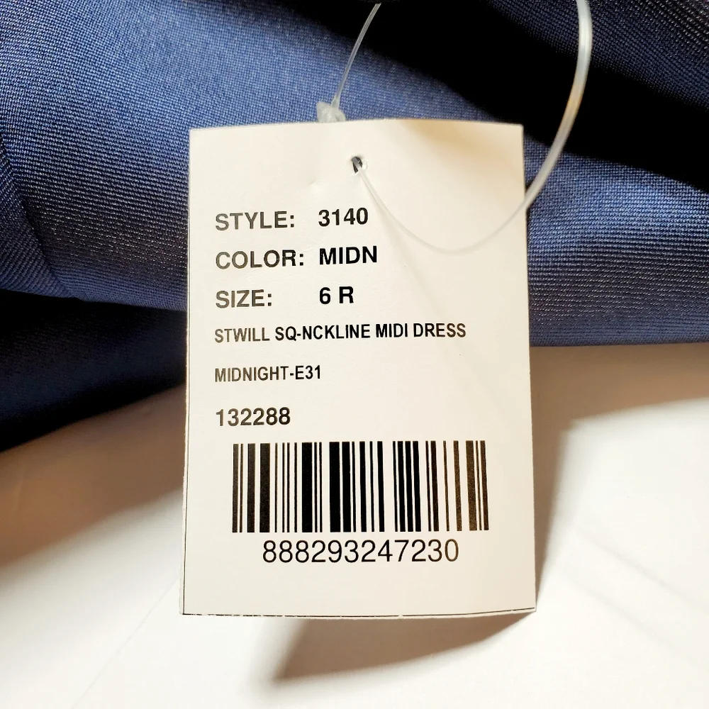 Dessy Collection Square Neck Satin Twill Midi Dress Full Skirt & Pockets Sz 6 - Picture 6 of 13